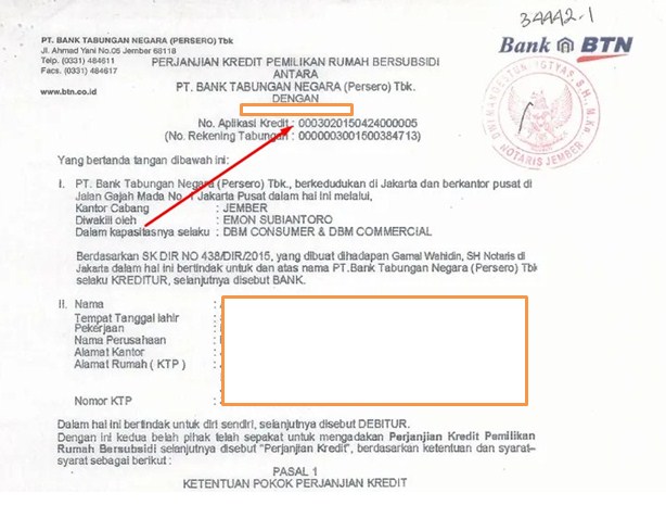 Letak Nomor Kontrak KPR BTN