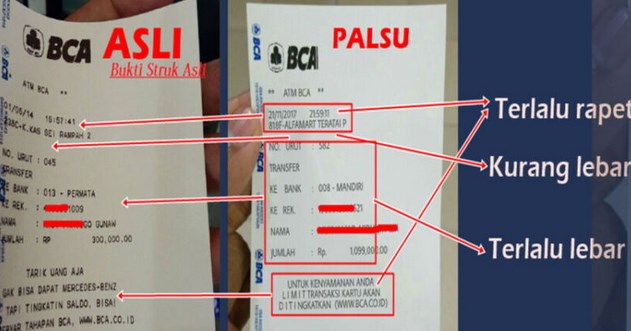 Bukti Transfer BCA Asli dan Palsu
