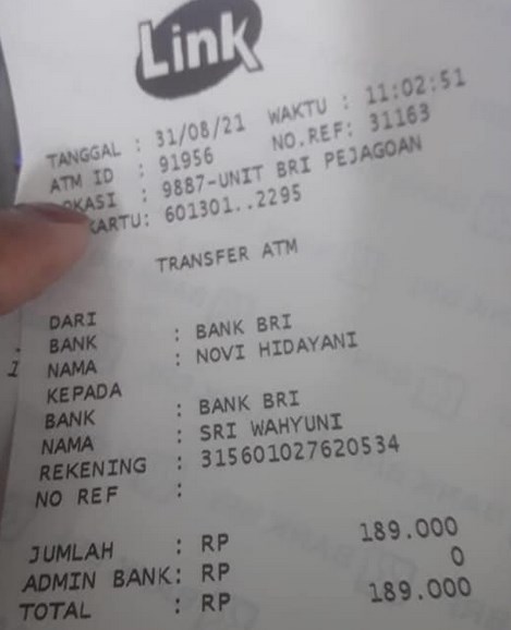 Bukti Transfer BRI Link