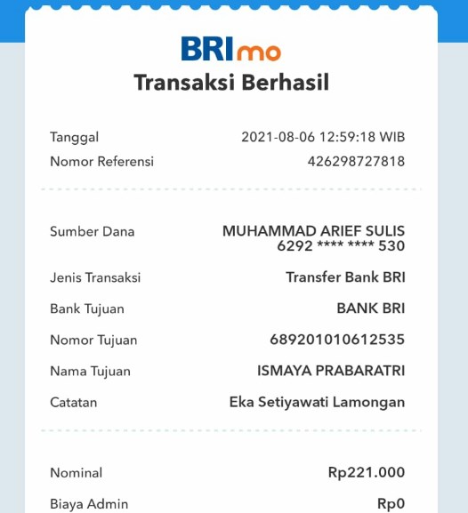Bukti Transfer BRI Mobile