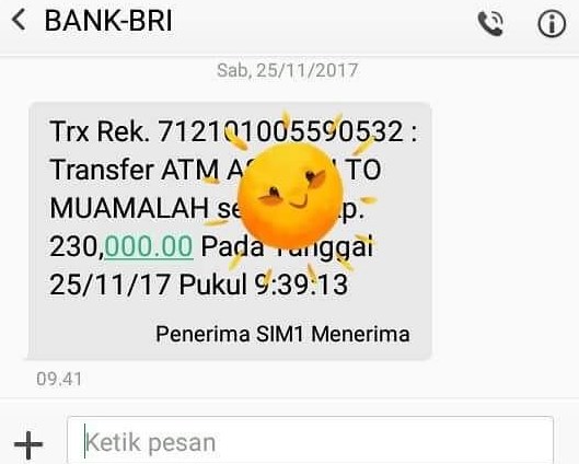Bukti Transfer BRI SMS Banking