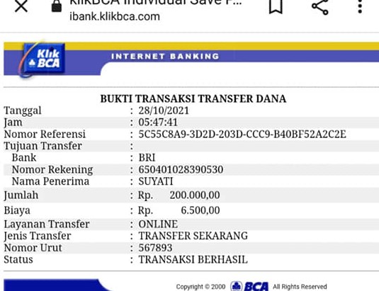 Bukti Transfer Klikbca