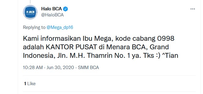 Kode Cabang BCA 0998