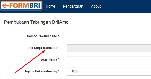 Isi Unit Kerja Transaksi Pada E Form BRI