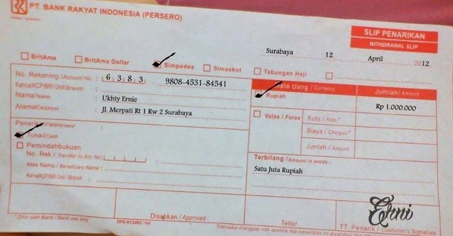 Slip Penarikan Uang Bank BRI