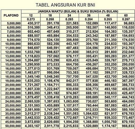 Tabel Angsuran KUR BNI