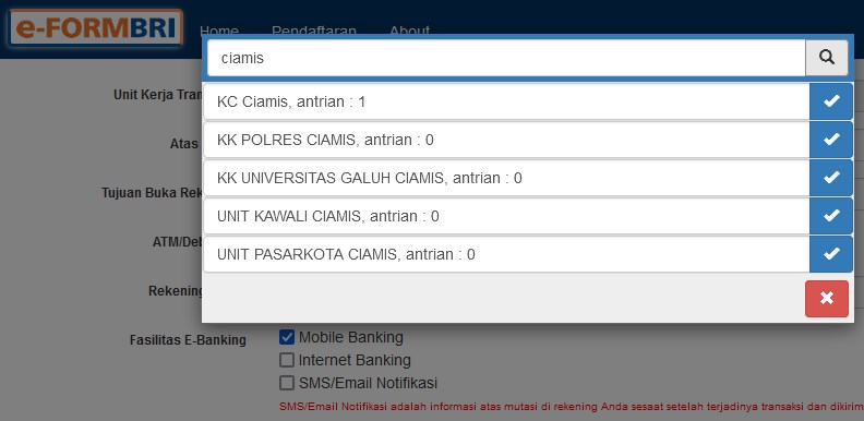 Unit Kerja Transaksi Pada E Form BRI